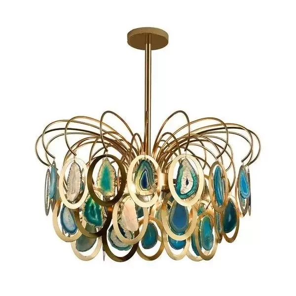 Modern Peacock Tail Bohemian Crystal Chandelier Luxury Slice Agate Lustres et Suspensions European Home Decor Room Lighting