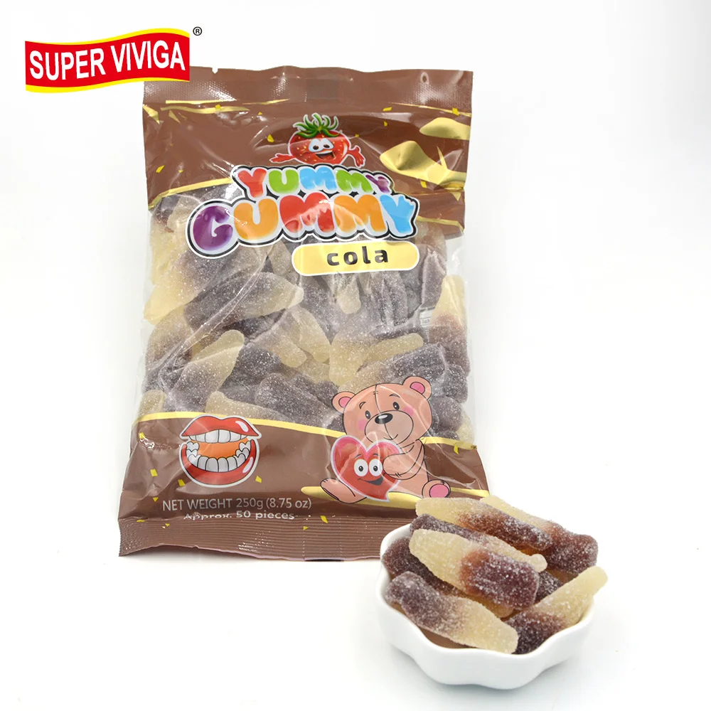 Halal yummy gummy candy cola bottle shape soft candy