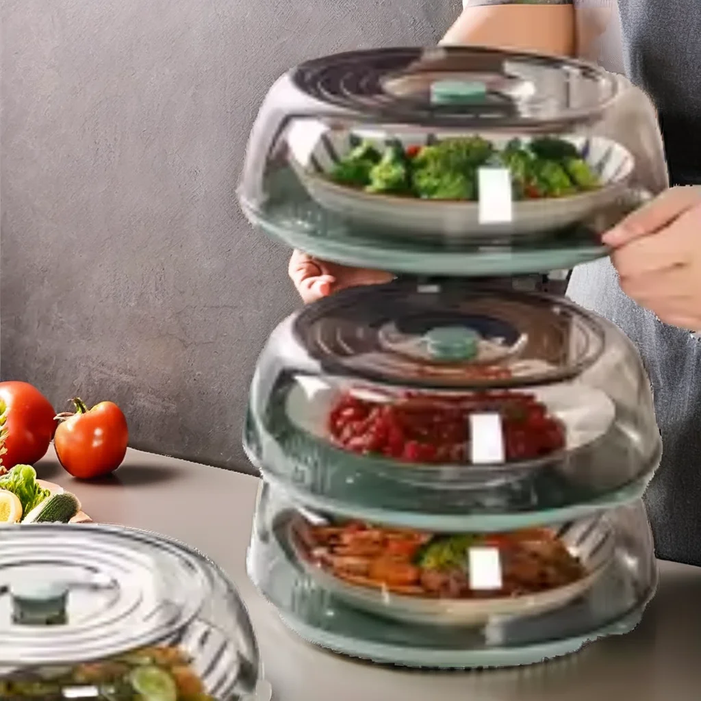 Stackable Plastic Food Storage Cover Microwave Safe Fresh-Keeping Food Cover Tent for Liquid Usage