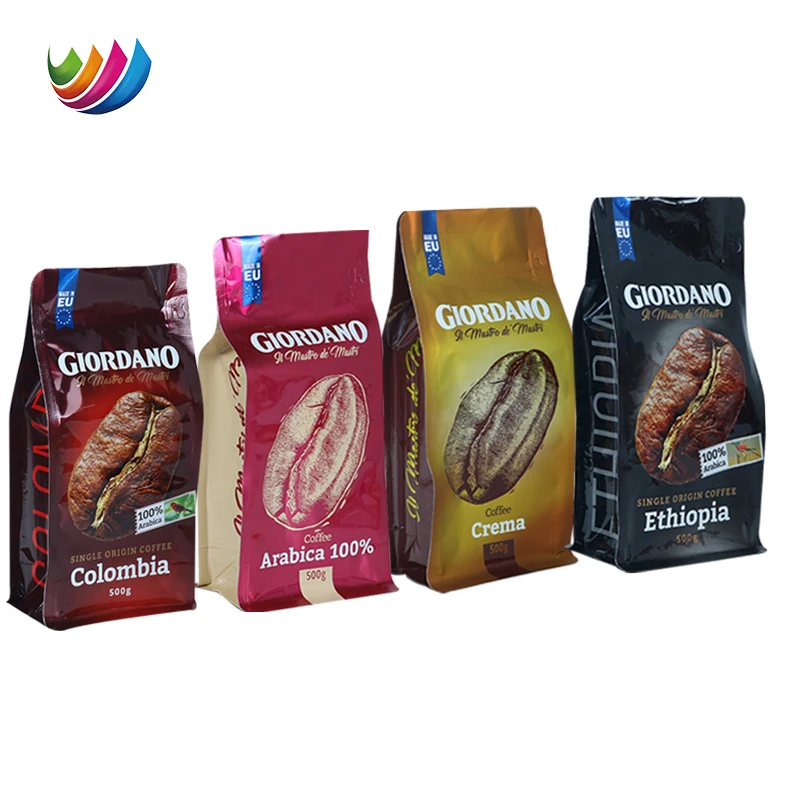 Coffee Bag 340g 500g 1kg Custom Print Flat Bottom Stand up Coffee Bag Coffee Bean Bags Packaging Pouch With Valve and Zipper