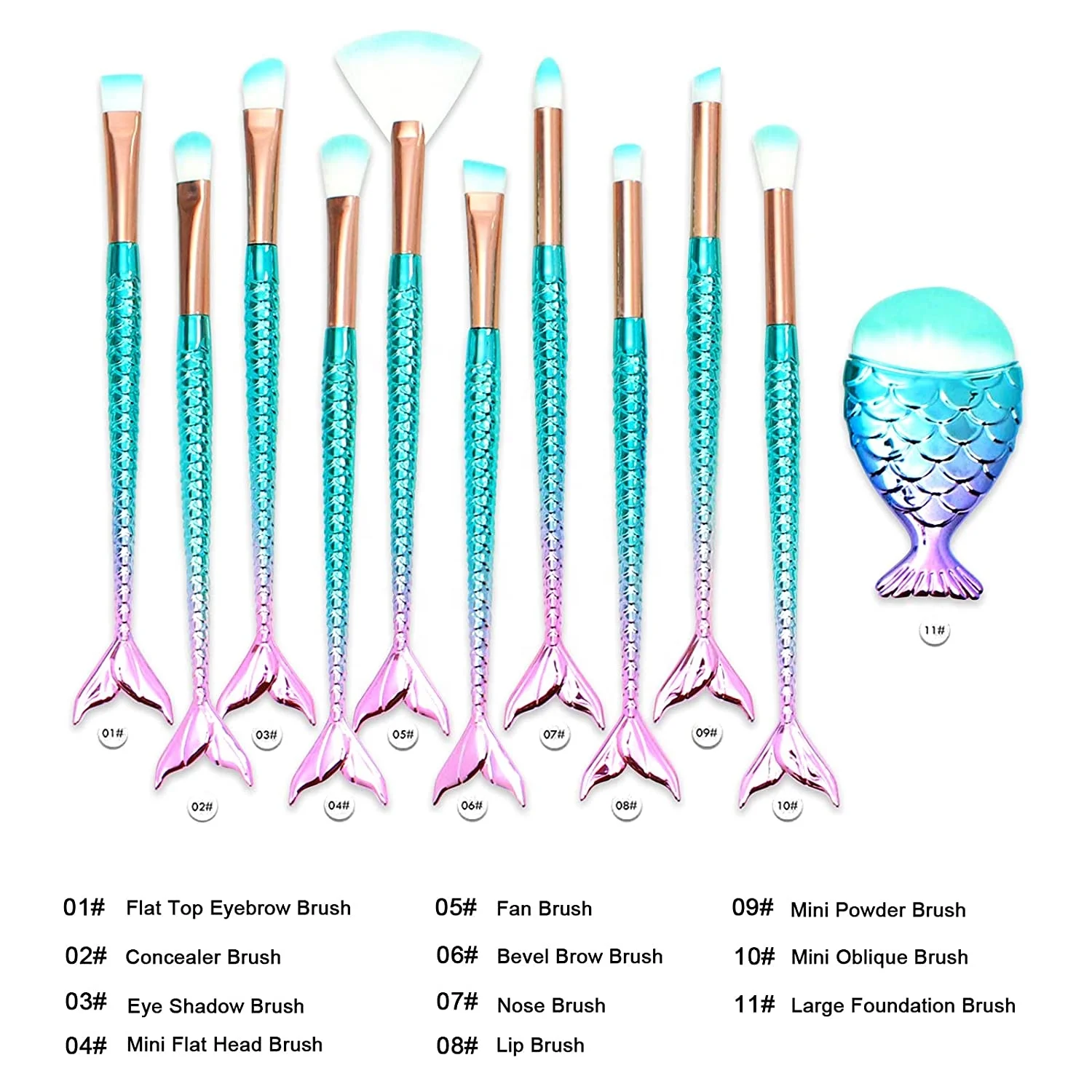 11pcs makeup brush set fish tail mermaid cosmetics makeup brushes
