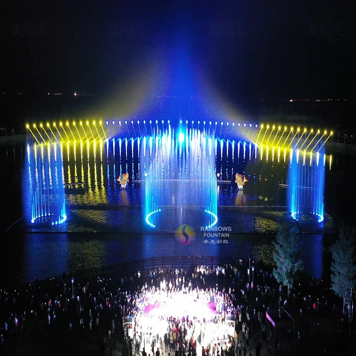 Rainbows Fountain Custom Design 3D Hologram Musical Dancing Water Fountain Show With Laser LED Lights Beam Light Effect