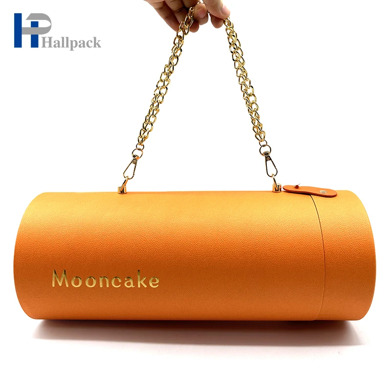 Custom Recyclable Cardboard Moon Cake Packaging Tube Boxes Creative round Craft Paper with Rope Handle for Food & Cosmetics