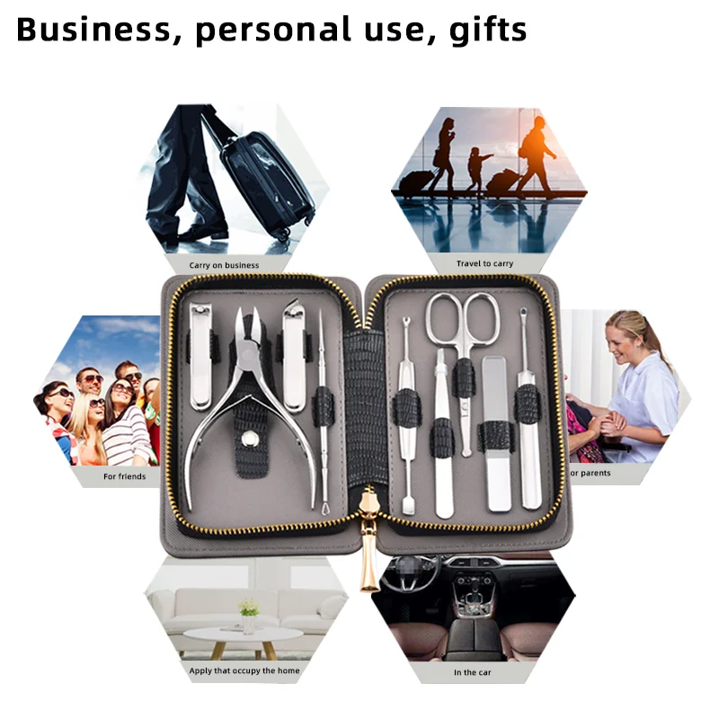 High Quality Custom Private label 9 pieces stainless steel Nail Clippers Cutter Kit Nail Care Manicure Set Nail Tool