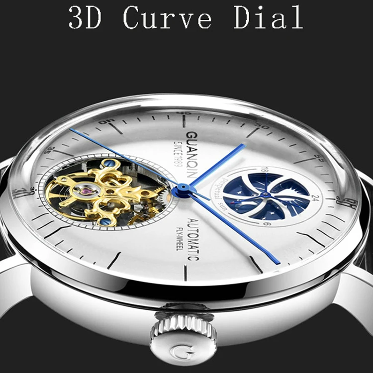 GUANQIN GJ16118 Men Fashion Automatic Mechanical Wrist Watch Genuine Leather Watches Low Moq