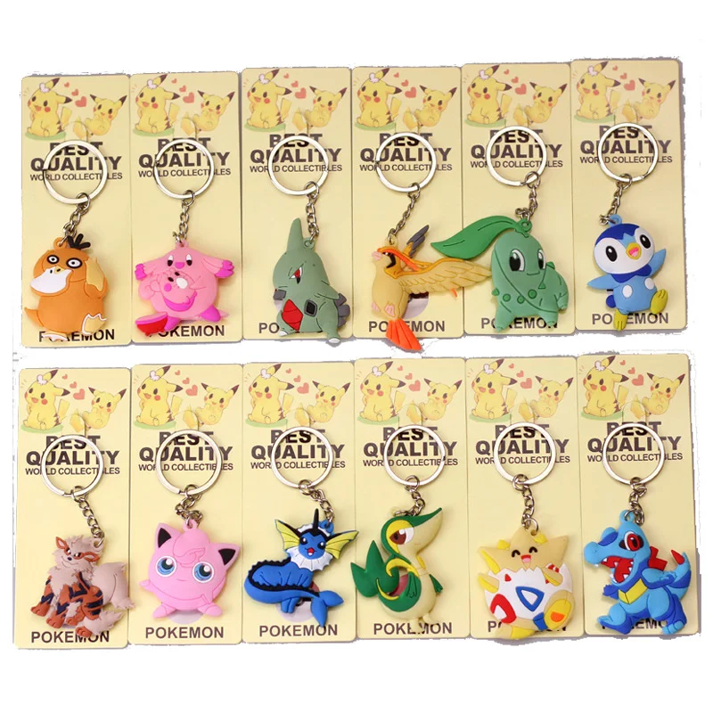 hot 2D PVC silicone rubber kawaii cute cartoon toys key chain ring pokemoned pikachu keyring keychain