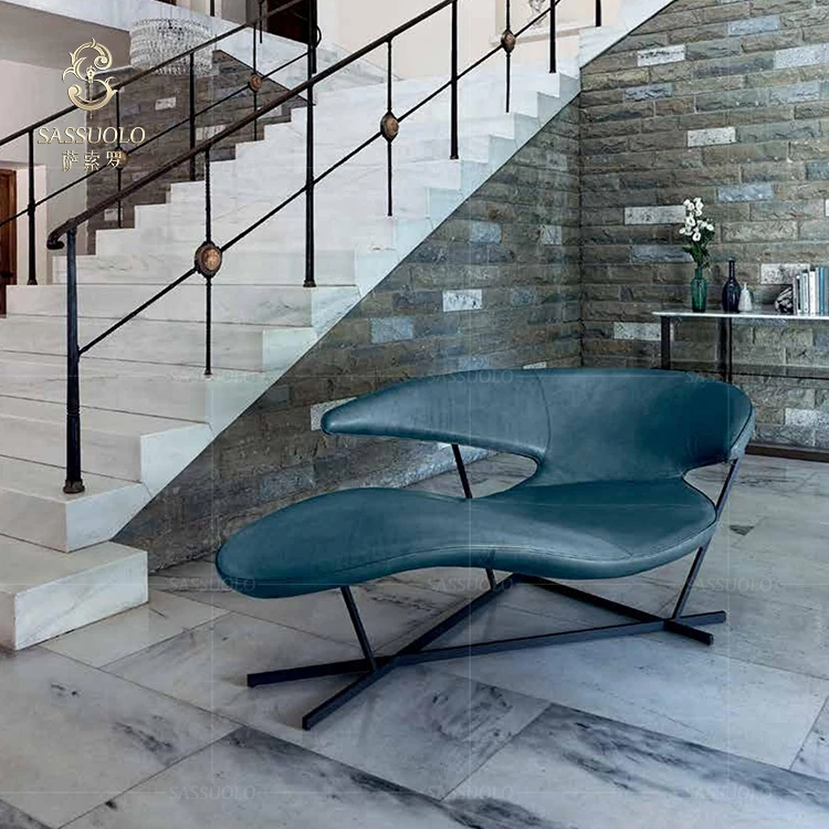 Sassuolo italian streamlined design lounge chairs oval stainless steel base leather recliner