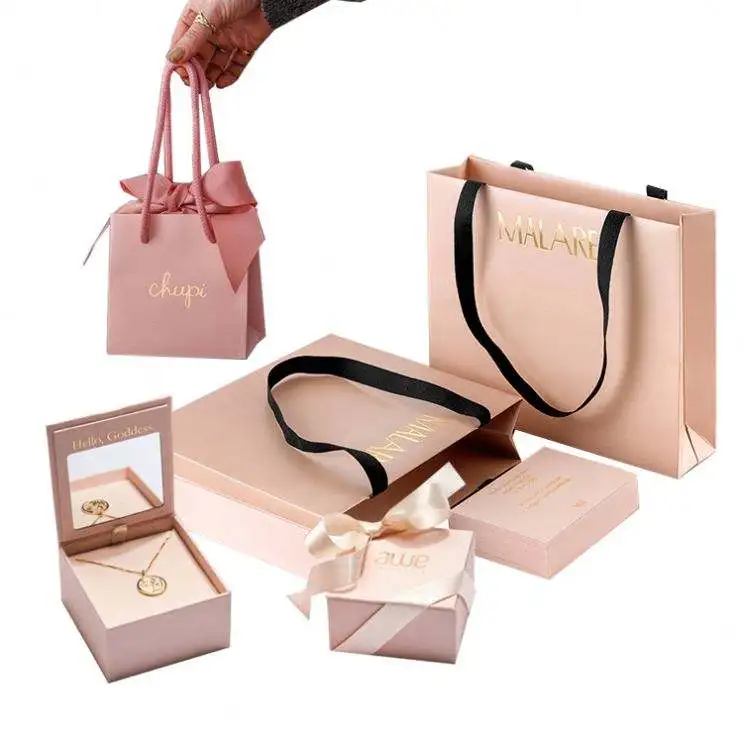 Personalized Customized Design Luxury Printing Logo Shopping Gift Cardboard Kraft Paper Handbag with Ribbon Handle for Clothing