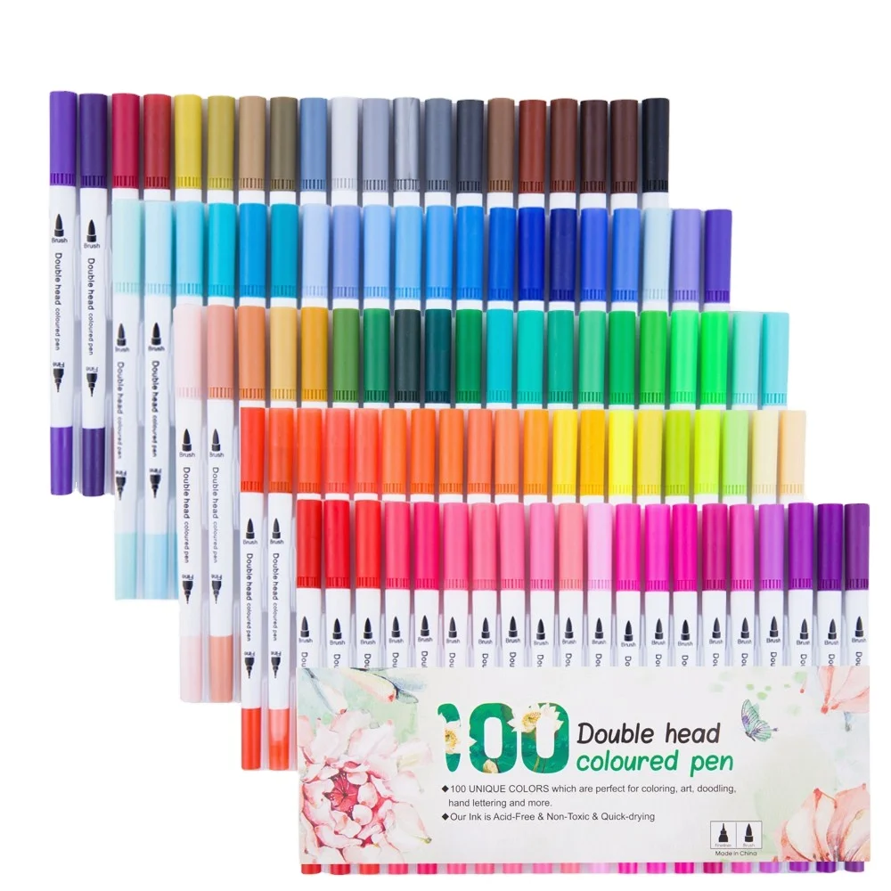 hot selling 24 36 72 100 120 132 colors dual tip art markers drawing watercolor brush pens Hook Line painting markers