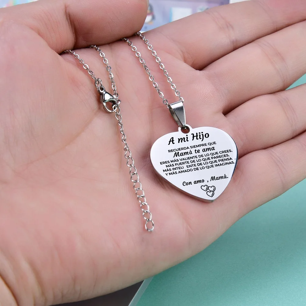 Hot Selling Family gift A MI HIJO Pendant Stainless Steel Love Heart Affection Inspirational Family Necklace