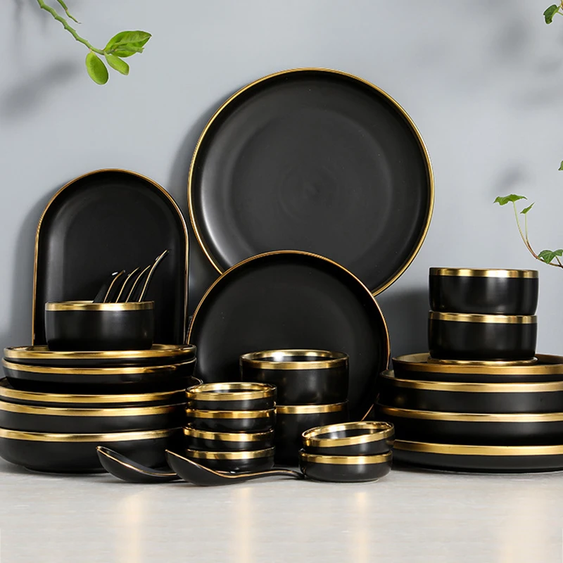 Manufacturer Custom Nordic Green Black Pink White Ceramic Dinner Tableware Set Restaurant Home Porcelain Dinnerware Set