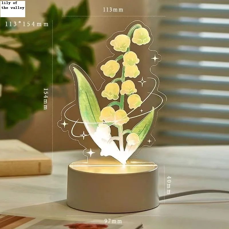 Top Seller 3D Acrylic Rose Tulip Lily of Valley Flower Decorative Table Night Light For Christmas Wedding Holiday Party Gift