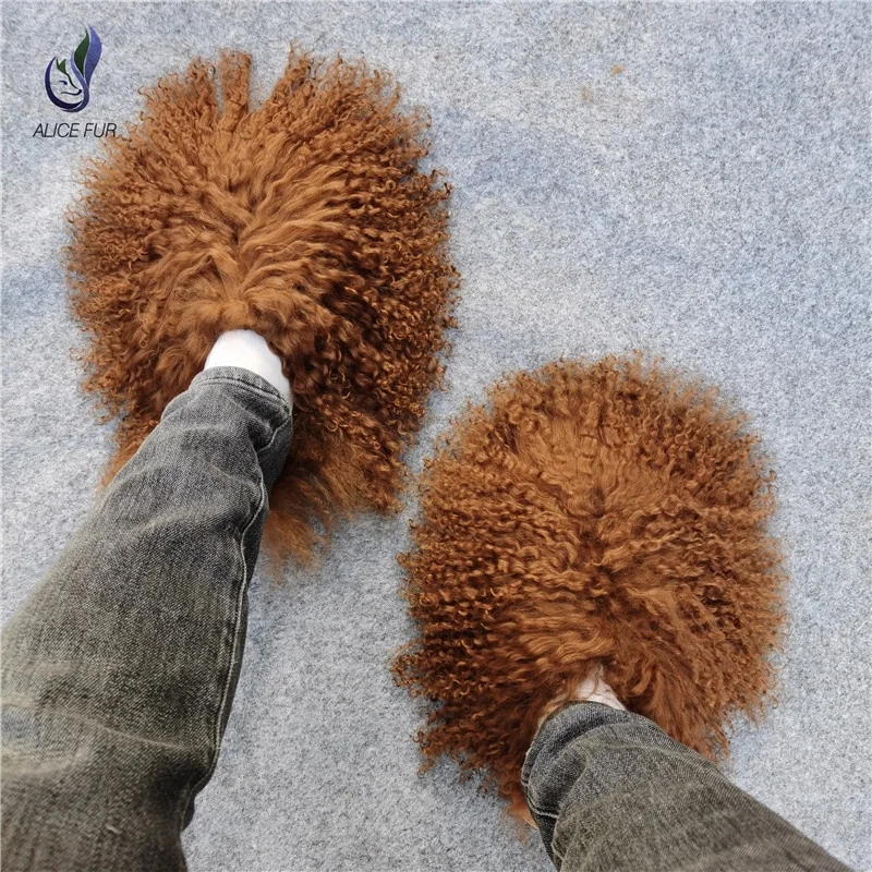 Заводская поставка, новый дизайн, женская меховая обувь на плоской подошве, шлепанцы из овечьей шерсти, шлепанцы из монгольского меха