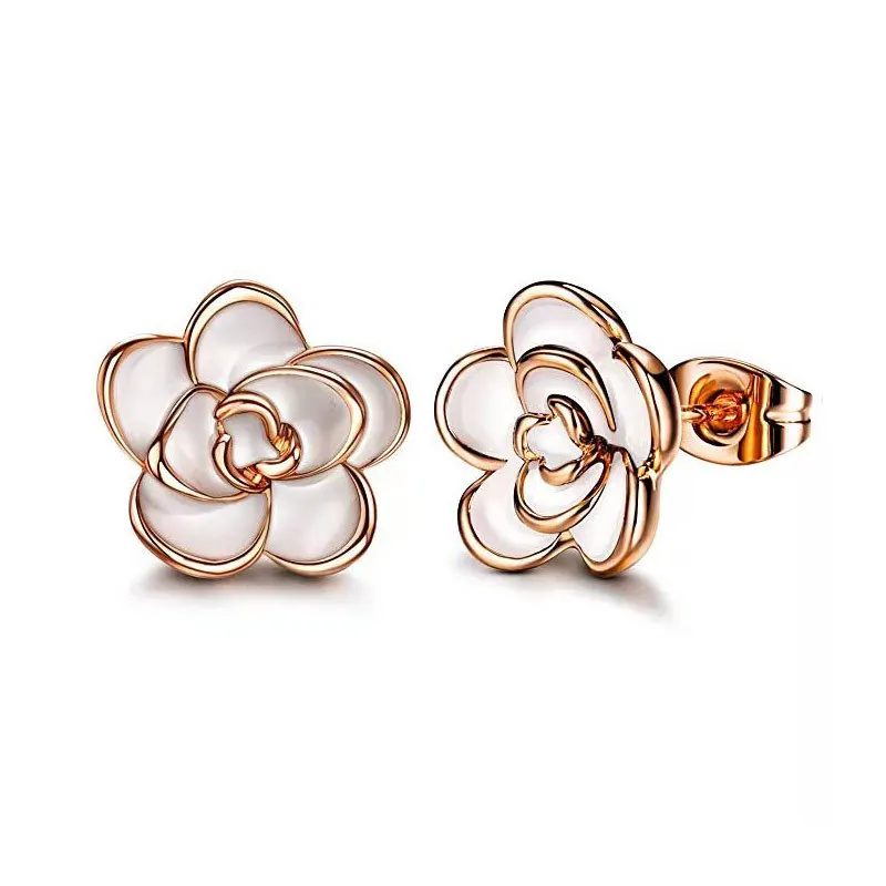 CAOSHI Trendy 3 Colors Women Fashion Black and White Rose Gold Vintage Oil Enamel Flower Earring Stud Earrings Wedding