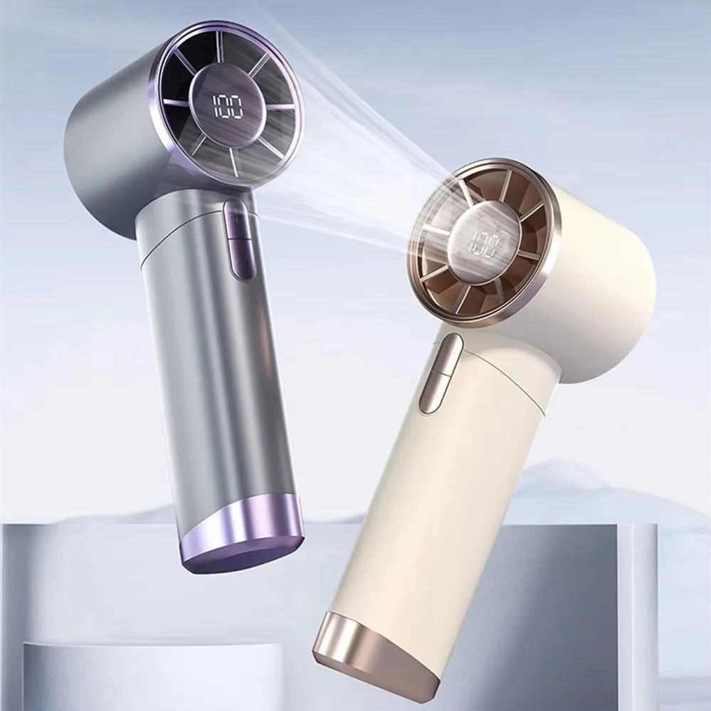 High Speeds Portable Fan USB Rechargeable Type-C Powered Personal Fan Mini Turbo Handheld Turbo High Cooling Fan with Digital