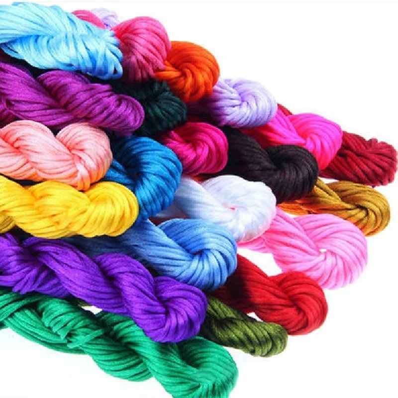 Wholesale 3mm multi colored glossy satin silk rattail cord for jewelry making