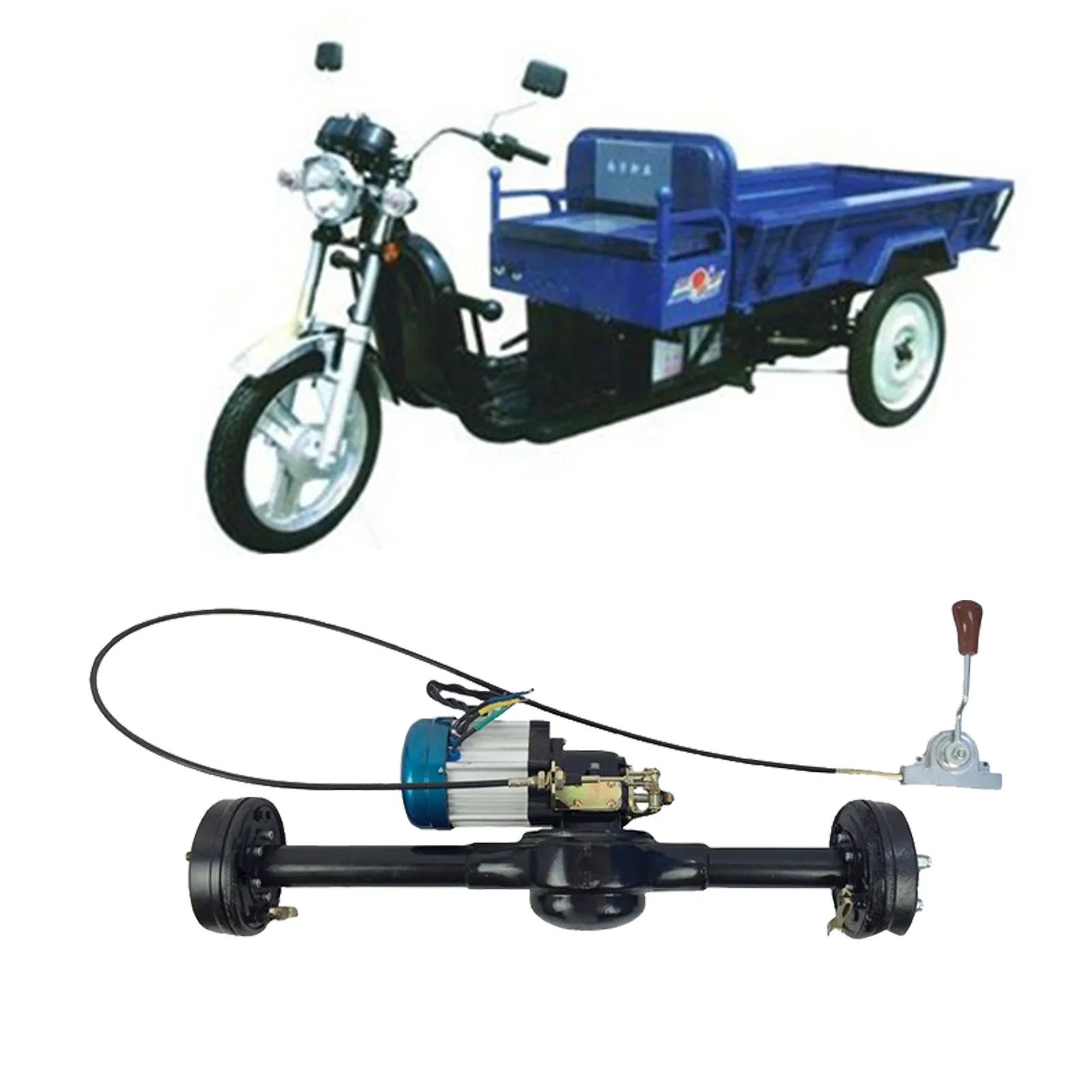 Big Power Electric Differential Rickshaw Tricycle Brushless DC Motor 1200 Watts 3000W 48V 60V 72V With Disc Brake Rear Bridge