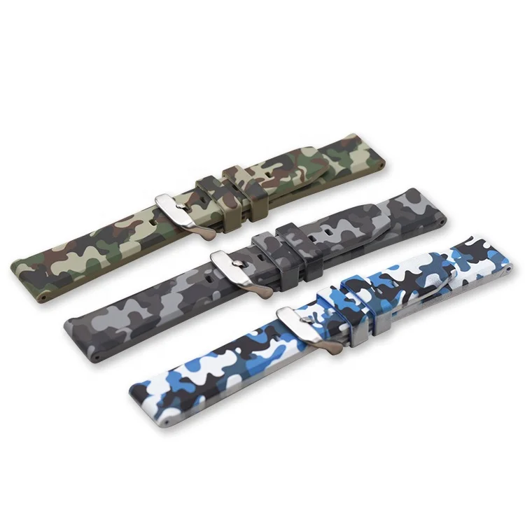 20mm 22mm 24mm Camouflage Camo Silicone Watch Strap
