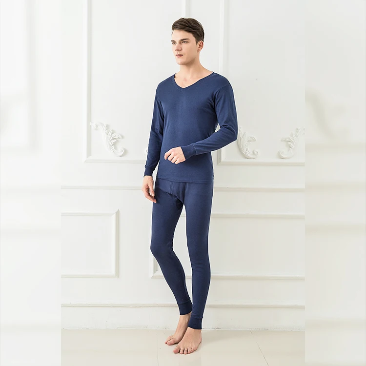 Удобная модная мужская хлопковая Термоодежда с длинным рукавом и V-образным вырезом