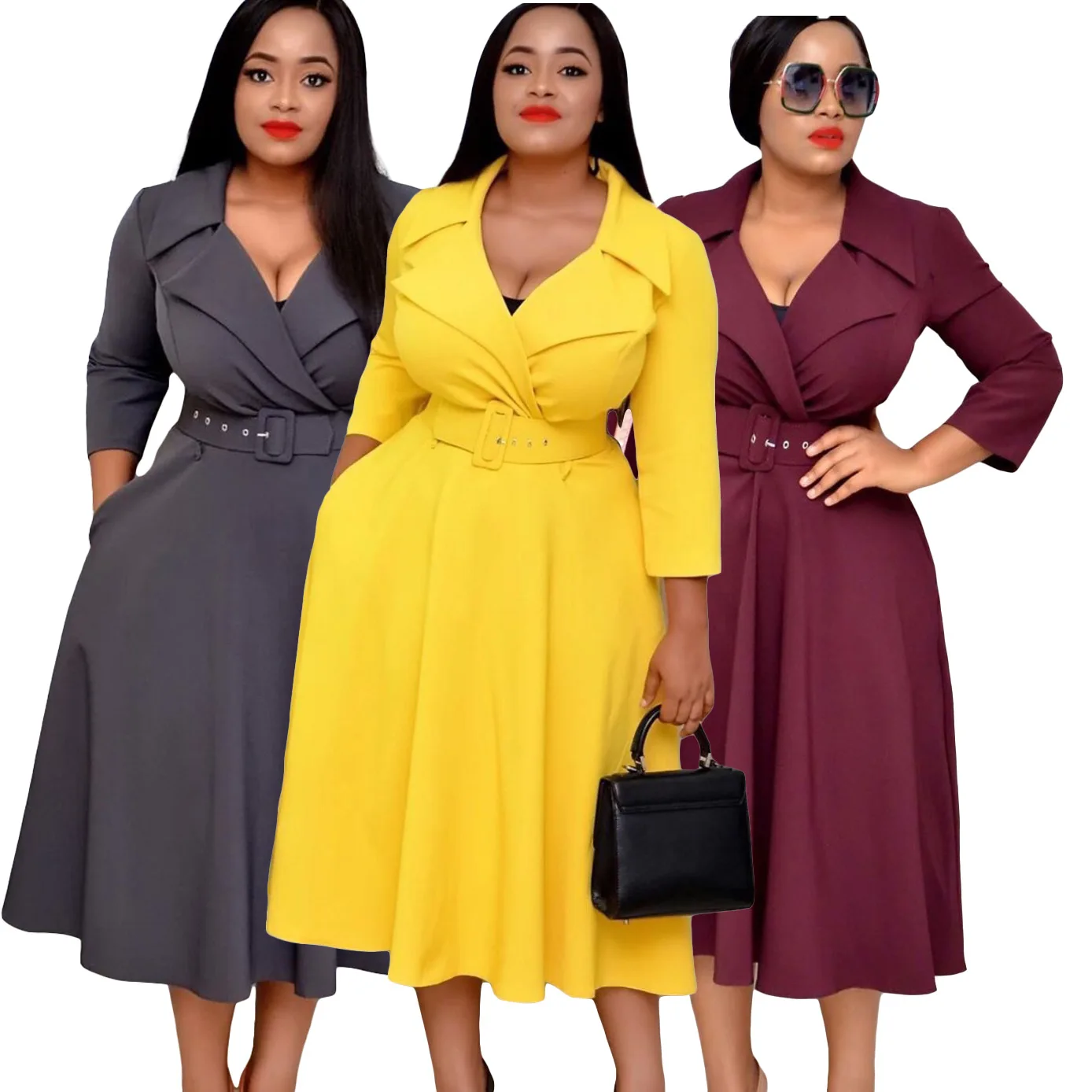 Женское офисное платье большого размера с отложным воротником, Осень-зима 2022