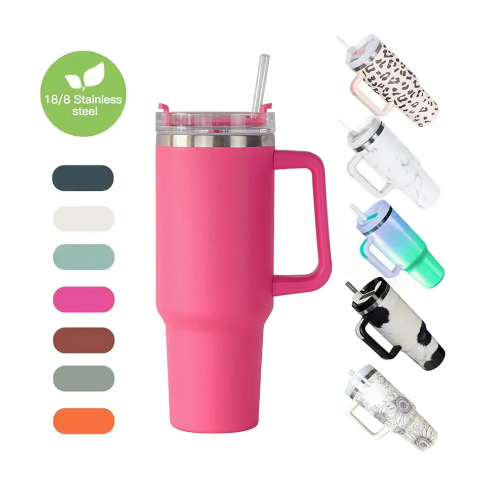New Design 40 OZ Adventure Quencher Tumbler With Handle And Straw Vacuum Reusable Travel Mug