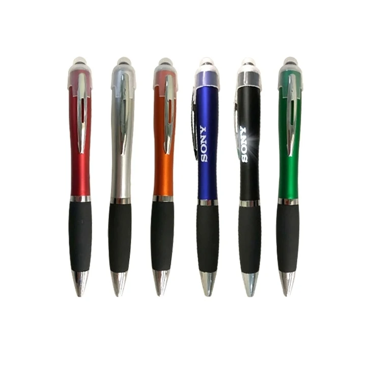 Hot Promotional Plastic Led Light Up Logo Pen Ball Point Pen With Stylus