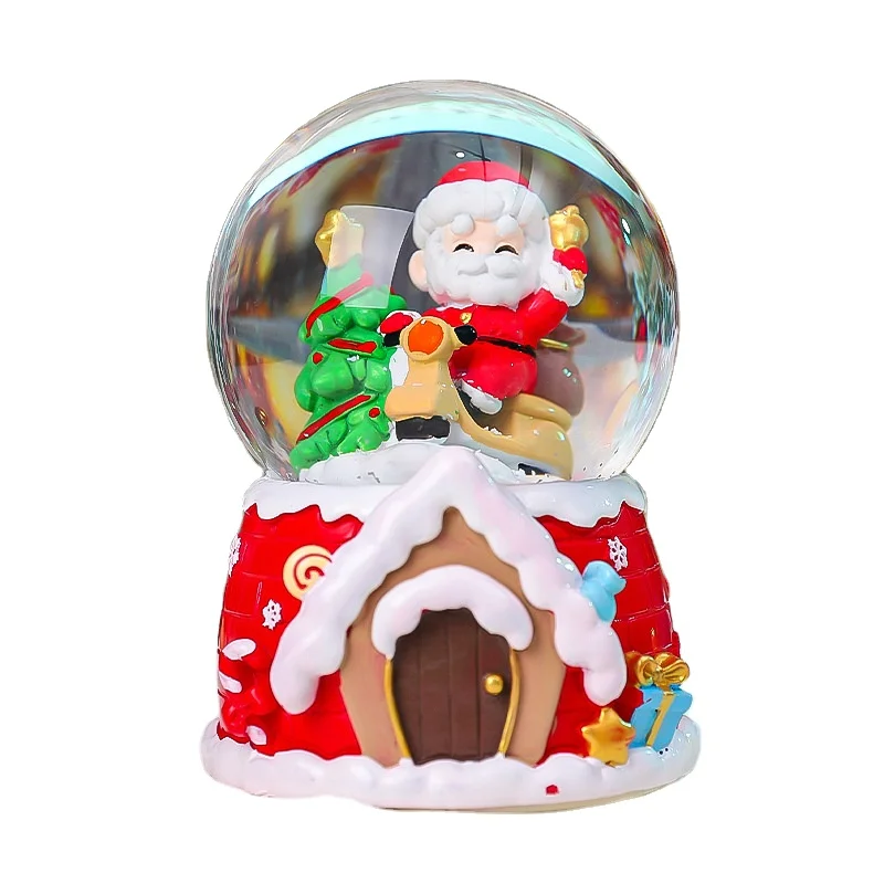 Custom 100 Snow Globe Reindeer Sledge Pulling Christmas Santa Claus Glass Christmas Ball Gift Home Decor Resin Crafts Art Figuri