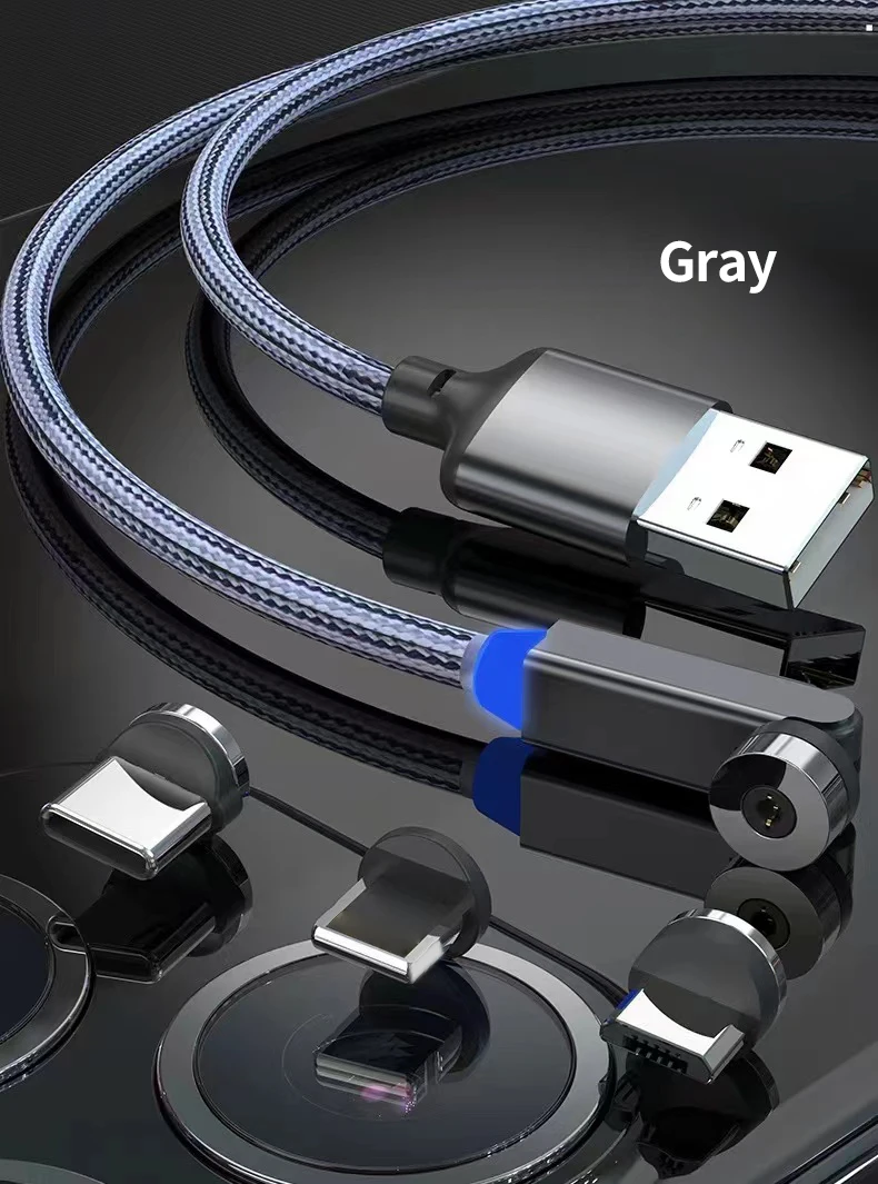 540 Degree Free Rotation USB C Magnetic Cable 3 in 1 Connectors Magnet Cable 3A Fast Charger Type C Cable for Mobile Smartphone