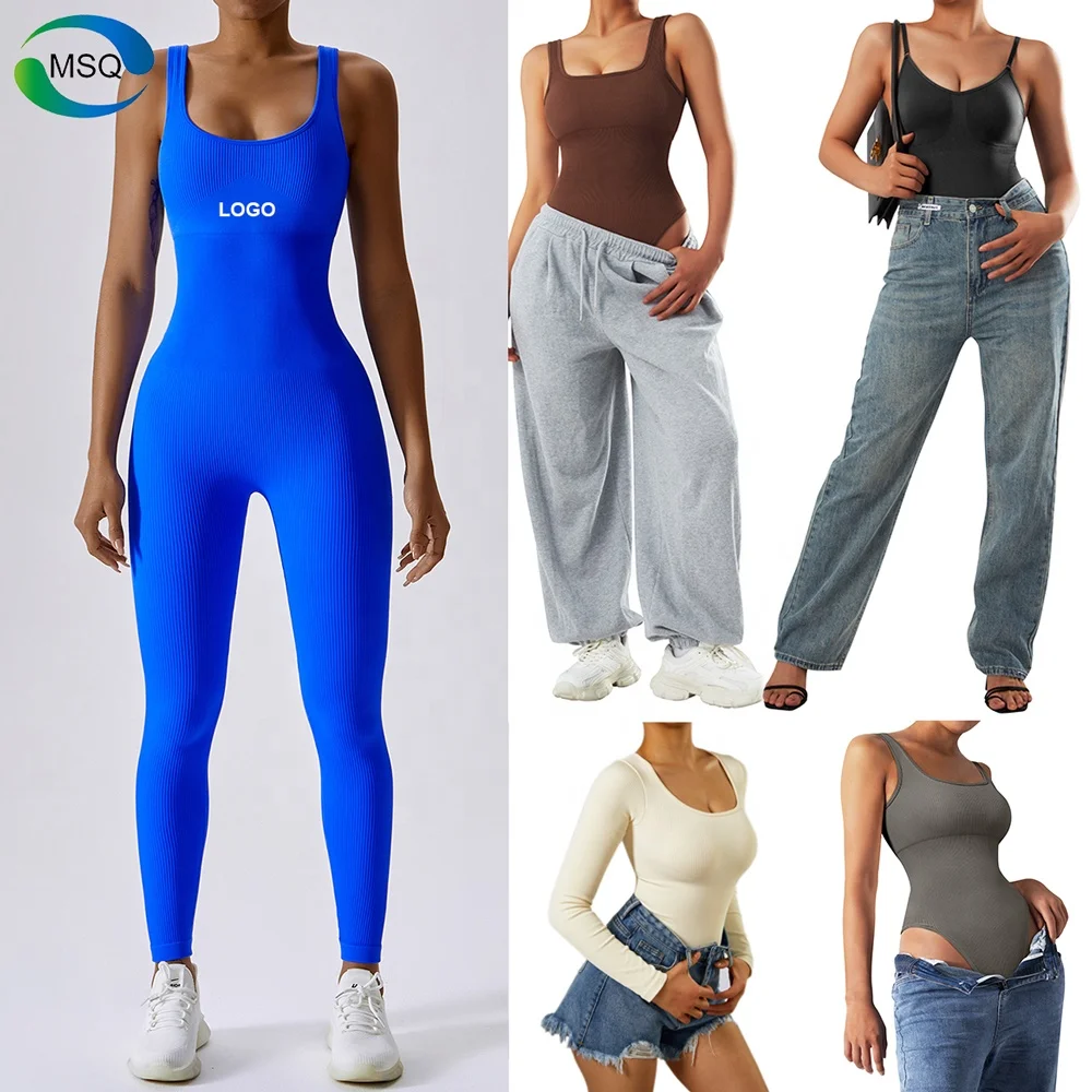 Custom Logo Sleeveless Fitness Clothing Women Activewear Sportswear Yoga Seamless Set Workout Rompers Women Plus Size Jumpsuits