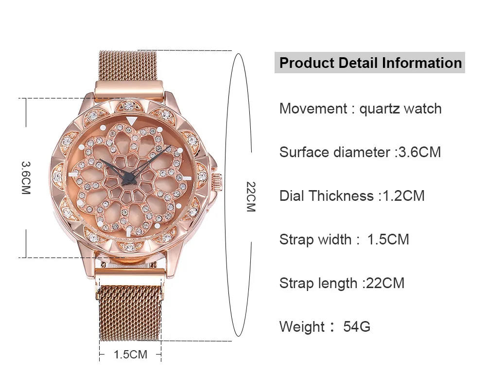 Magnet Buckle Wrist Watch Creative Design Quartz Watches Dial Rotatable 360 Degrees Ladies Luxurious Watches