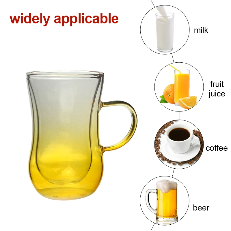 Double Wall gradient color Tea Glassware Juice cup Custom high Borosilicate Glass coffee Cup