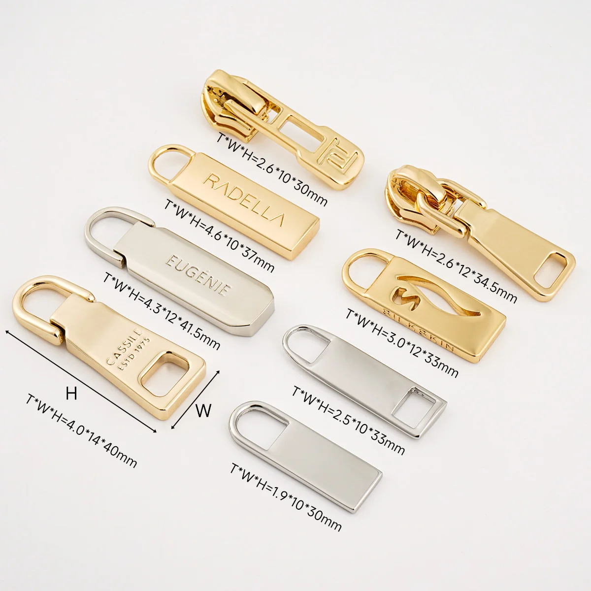 Purse Hardware Customized Metal Zipper Slider Pull 3# Gold Zipper Pull 5# Engraving Logo Metal Zipper Puller for Bags