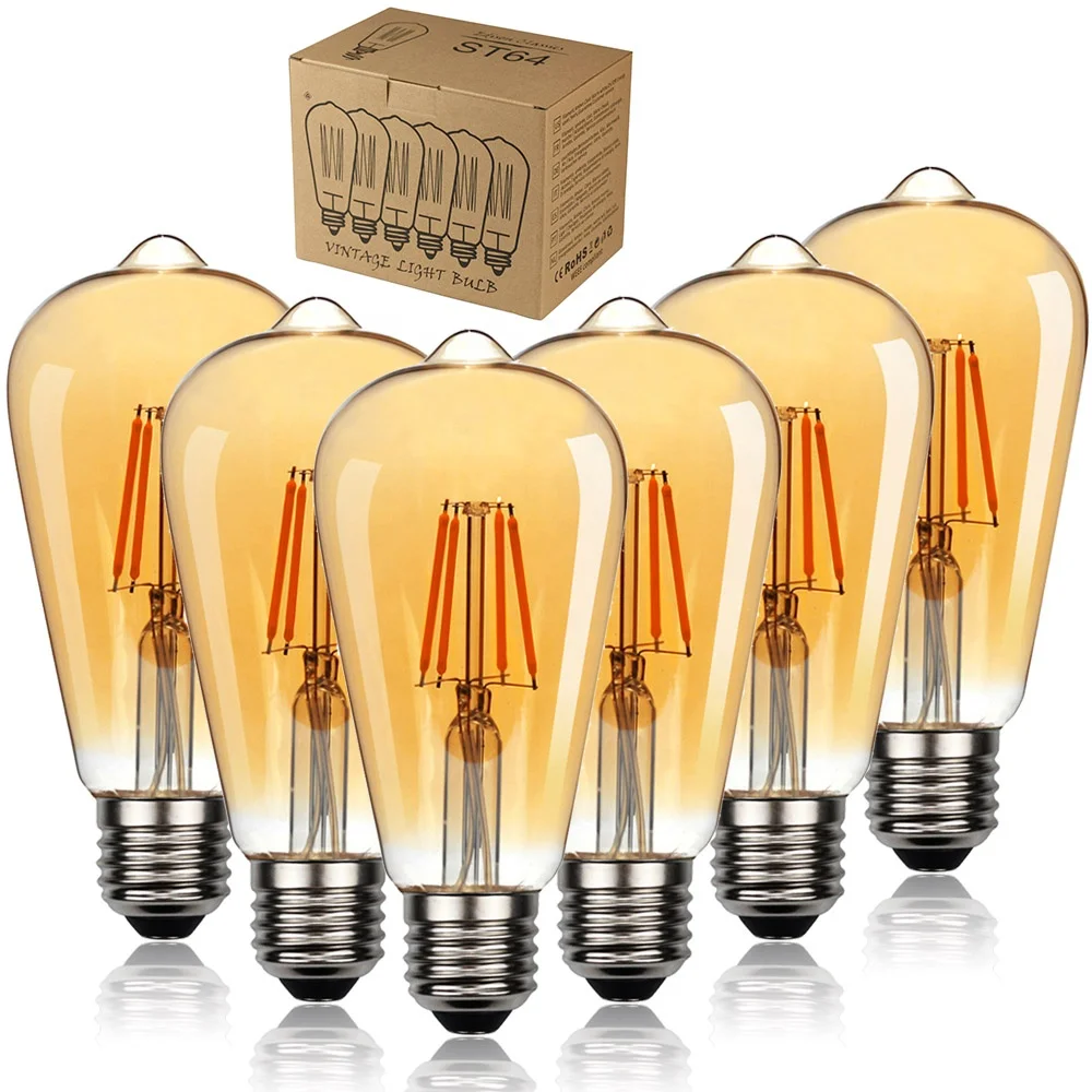 Amazon hot sell ST64 E27 Led Filament Bulb Dimmable 4W Vintage LED Edison light Bulb 6pcs/pack