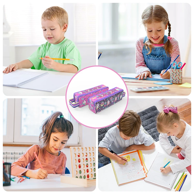 wholesale  2 zipper pencil case school pencil case bag for kids cute canvas pvc pencil case with handle