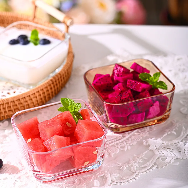 Glass Dessert Bowls Fashion Ice Cream Bowl Taster Bowl with Square Shape