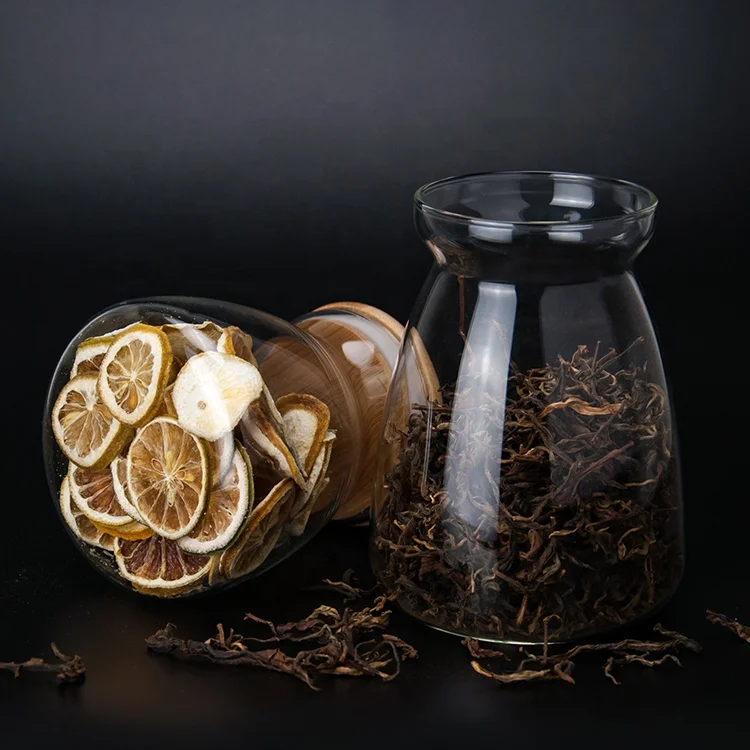 High quality borosilicate glass transparent T Shape glass jars with bamboo lid for spice