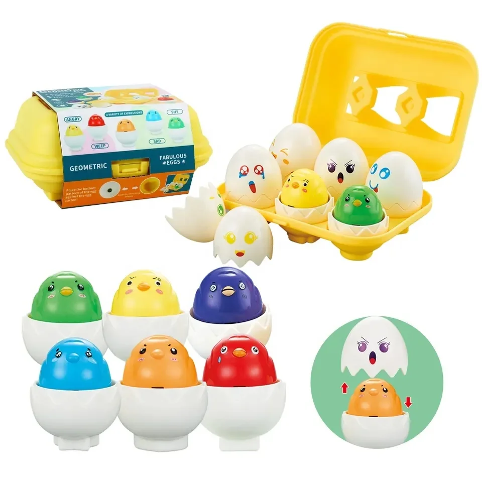 NEW arrivals 6PCS chick pair egg set with sound colorful egg puzzle early baby toy set montessori Toys