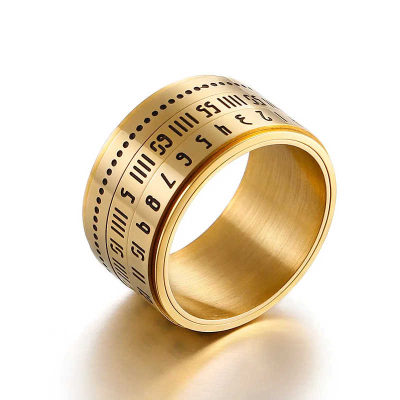 Man Jewelry High Polish Stainless Steel Arabic Numeral Rotatable Ring