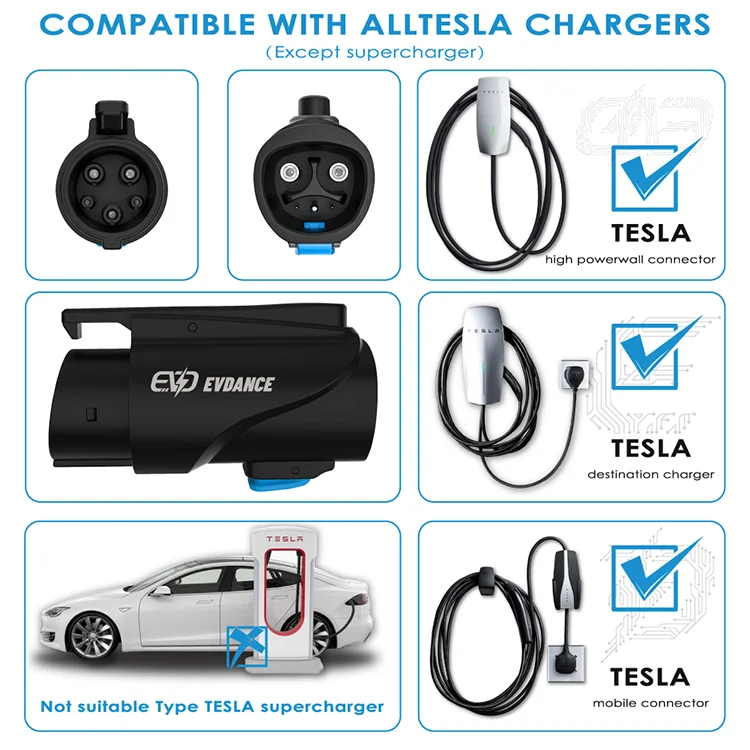 80 Amp Tesla to Sae J1772 Adapter TSL Fast Charging Connector Tesil Socket Switch Adaptateur A EV Charger Converter with plug