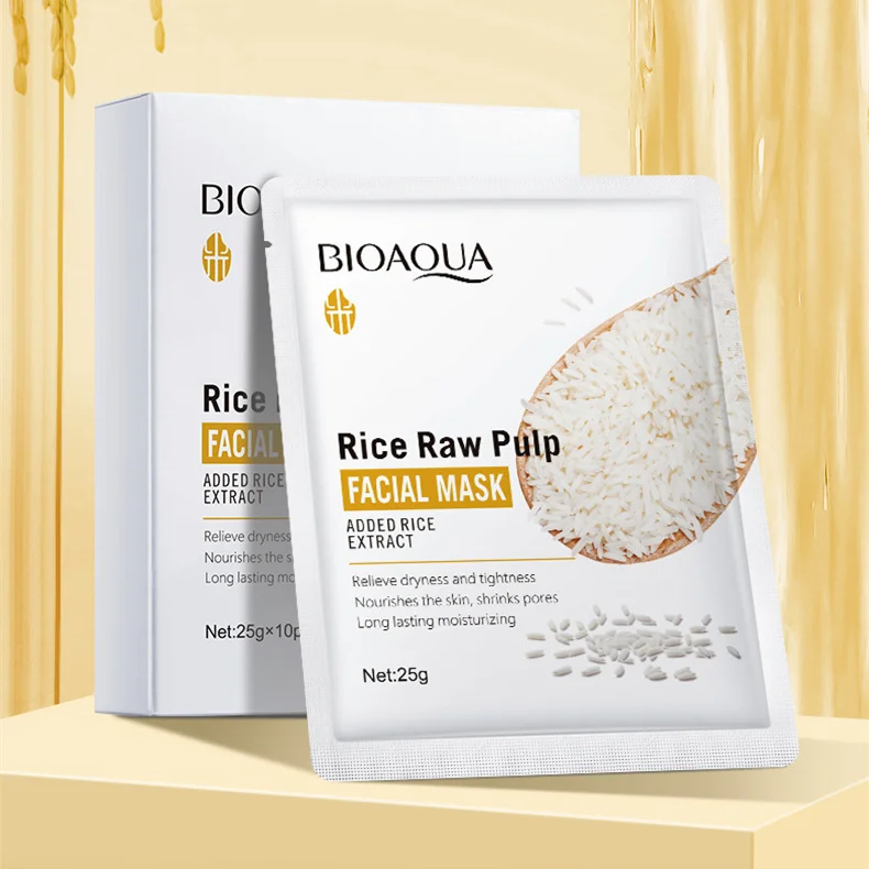 Hot Selling 10 Pcs  Rice Raw Pulp Facial Mask Hydrating Moisturizing Anti Oxidation Facial Mask Rice Sleeping Mask sheet