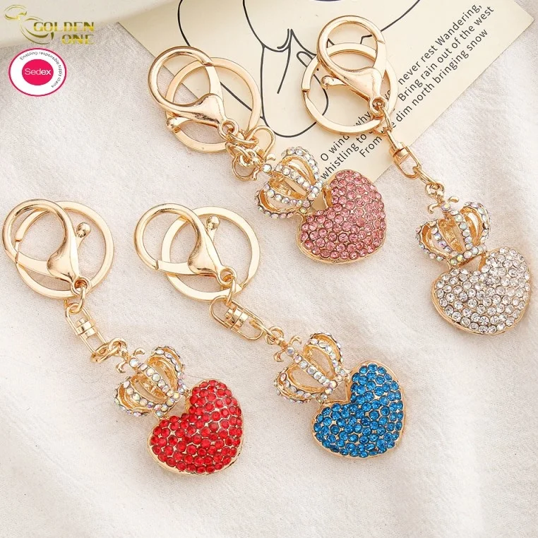 New Trendy European Luxury Blings Love Heart Shape Cute Logo Metal Zinc Alloy custom keychain manufacturer With Diamonds