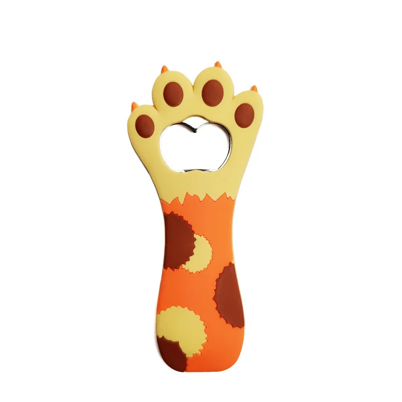 WDD395 Hot Sales Creative Household Cartoon Cat Claw Beer Opener Fridge Magnet Soft Rubber Opener Stainless Steel Bottle Opener