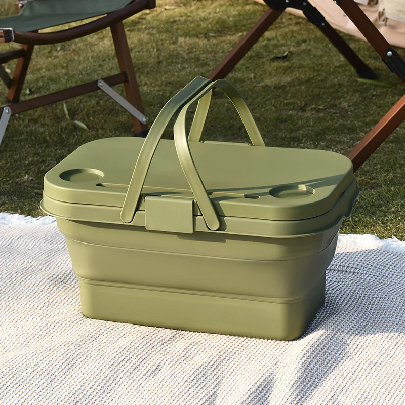 Portable Storage Basket For Outdoor Travel Plastic Foldable Picnic Basket Multiple Function Food Container
