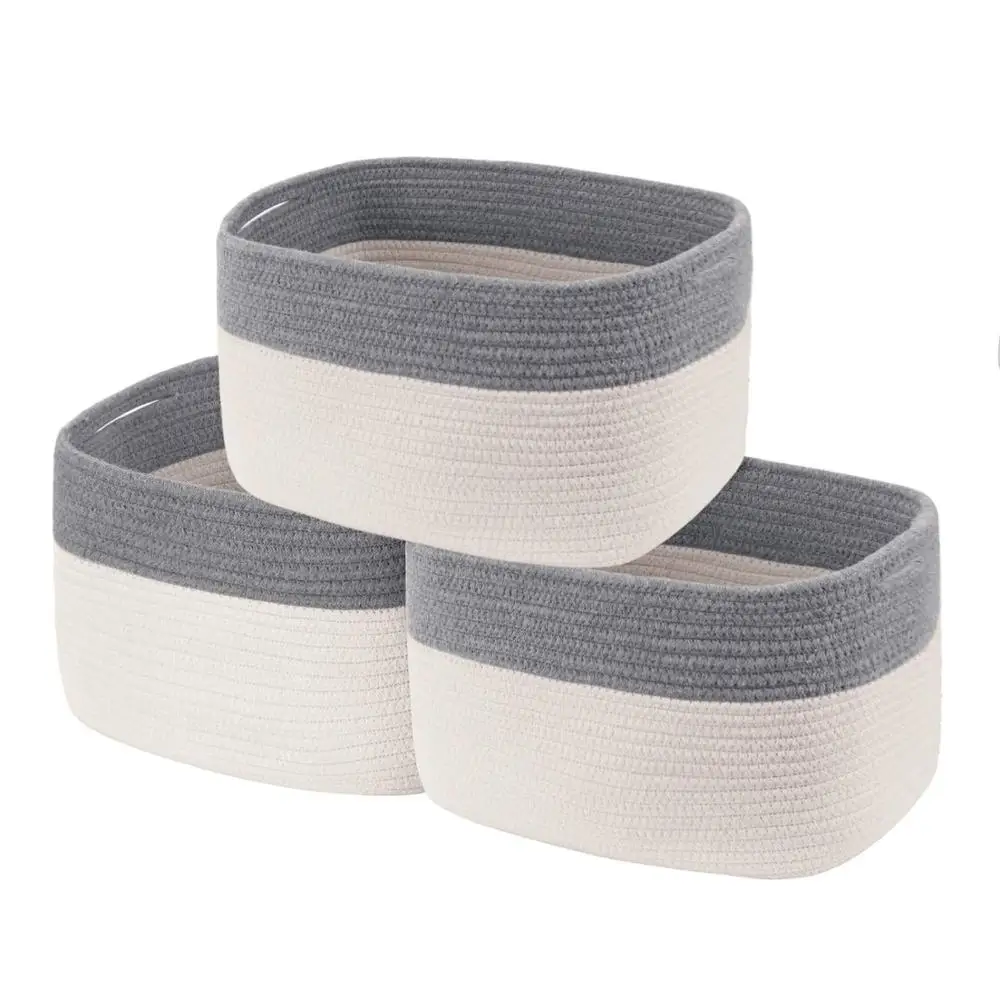 
Cotton Rope Storage Baskets Set of 3 Storage Bins Organizer Decorative Woven Basket for Nursery Baby Clothes, Toy, Makeup 