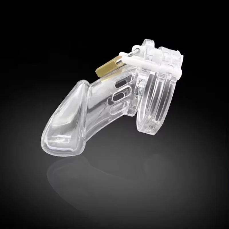 Resin Male Chastity Cock Cage Sleeve Lock Penis Cage With 5 Penis Cock Ring Bondage Sex Toy For Men