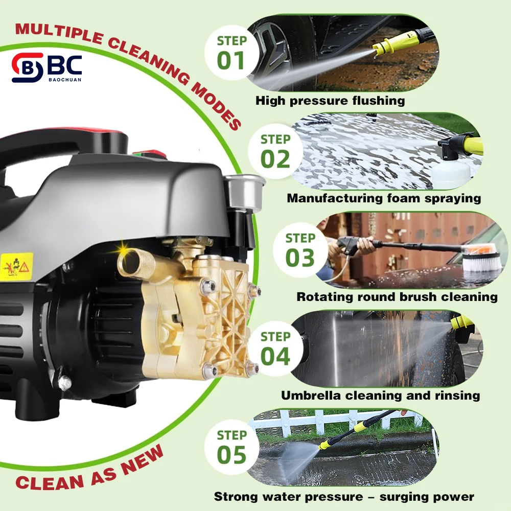 BC053020 2200w automatic electric car washer gun 110V car cleaner washer foam gun hose nozzle high pressure car washer