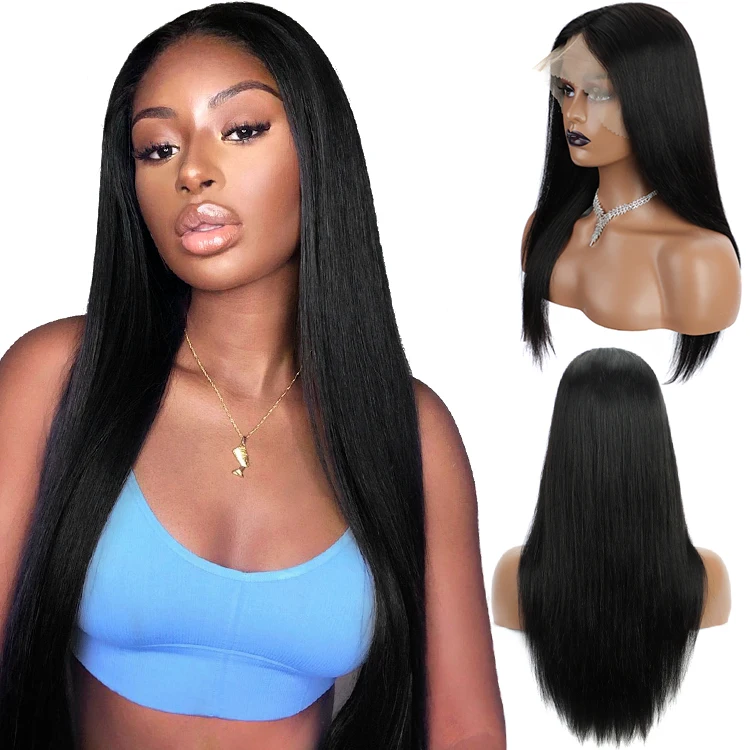 Регулируемый вьетнамский натуральный прямой парик из человеческих волос с прозрачной кружевной передней частью