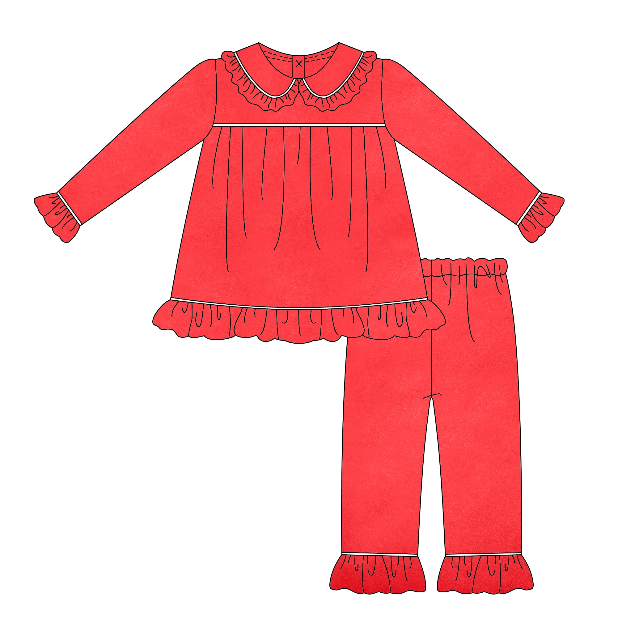 2024 зимние детские бархатные пижамы на заказ одежда для девочек с оборками воротником Питер Пэн комплект рождественской маленьких