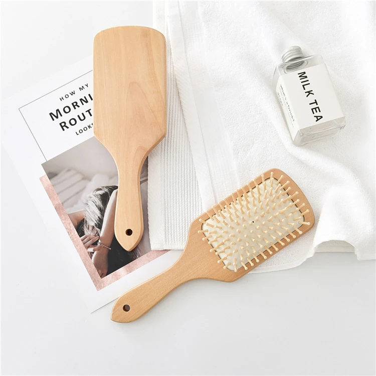 High Quality Luxury Square Paddle Hair Brush Air Cushion Comb Custom Logo Wooden Comb