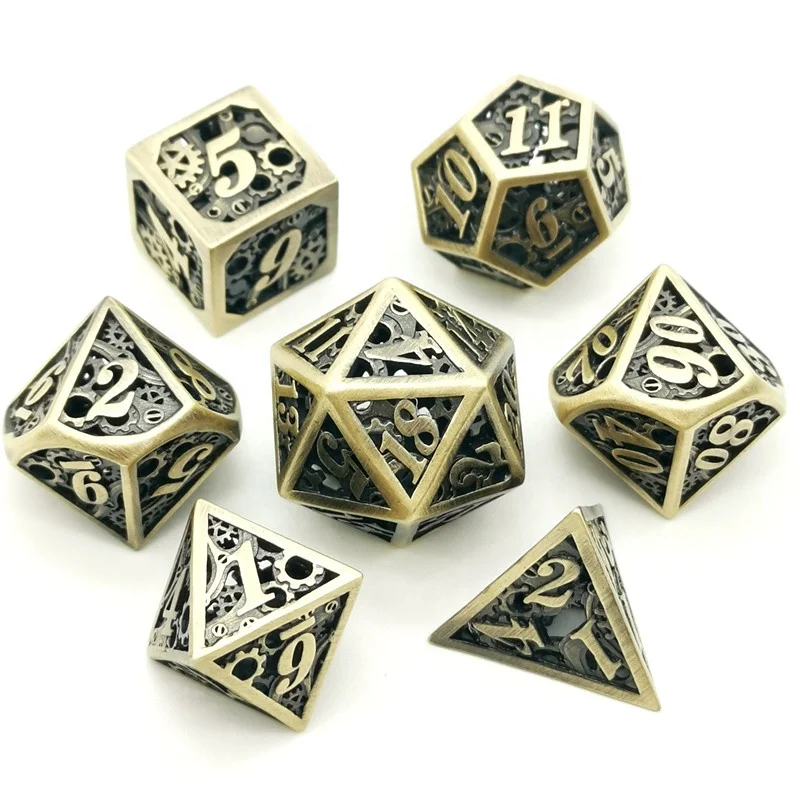 Многогранные металлические кости DND медные с вырезами игральные